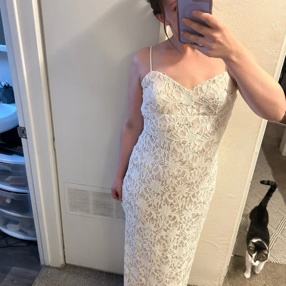 Night Way Collections Strapless Ivory Lace Slip Dress - Picture 3 of 3